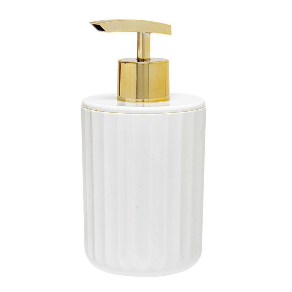 Porta Sabonete Líquido Groove Branco e Dourado - 15,5 cm - Ela Decora