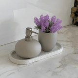 Porta Sabonete Líquido Redondo em Cimento Cinza 13cm - Ela Decora