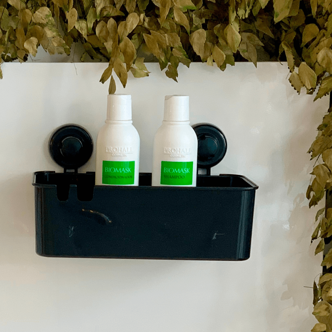 Porta shampoo com Ventosa em Plástico Preto - Ela Decora