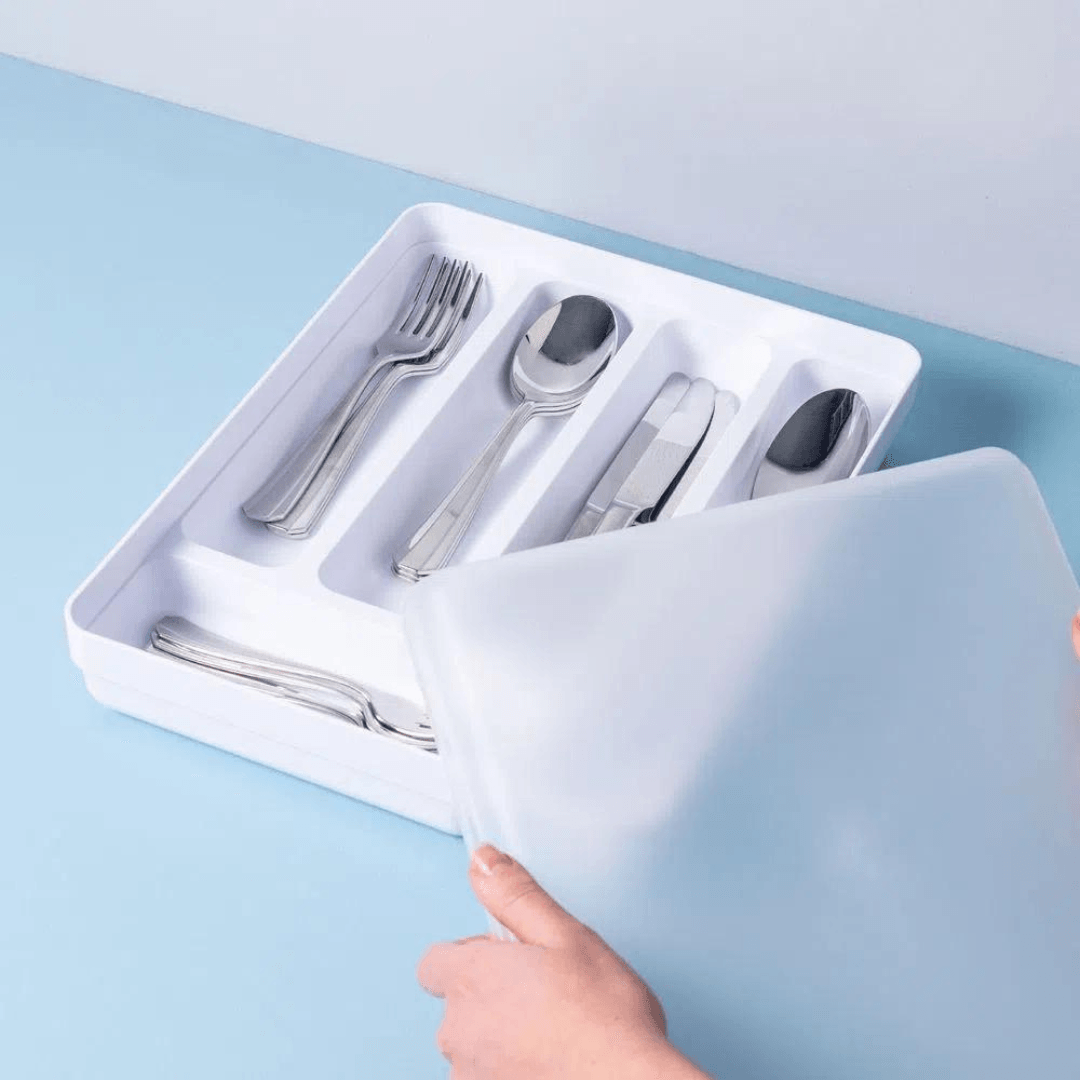 Porta Talheres e Utensílios Organizador de Gaveta em Polipropileno com Tampa Branco Logic - Ela Decora
