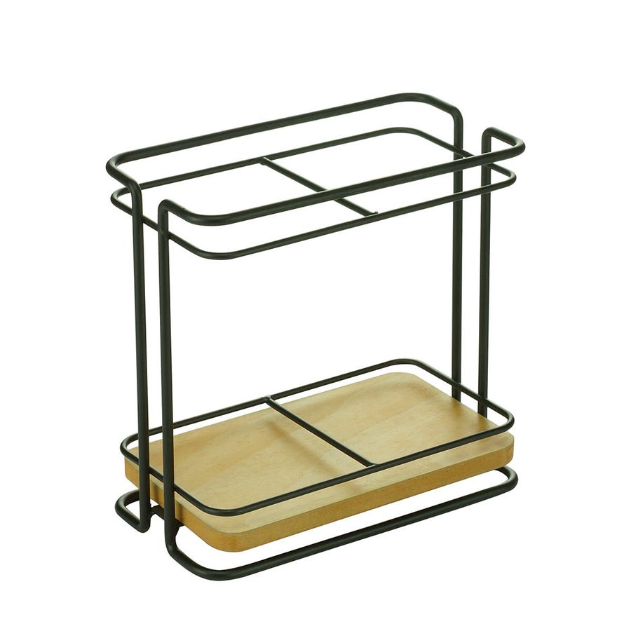 Porta Talheres Metal Com MDF Wood Rack Preto - Ela Decora