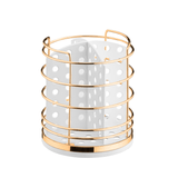 Porta Talheres Utensílios Branco e Dourado 15cm - Ela Decora