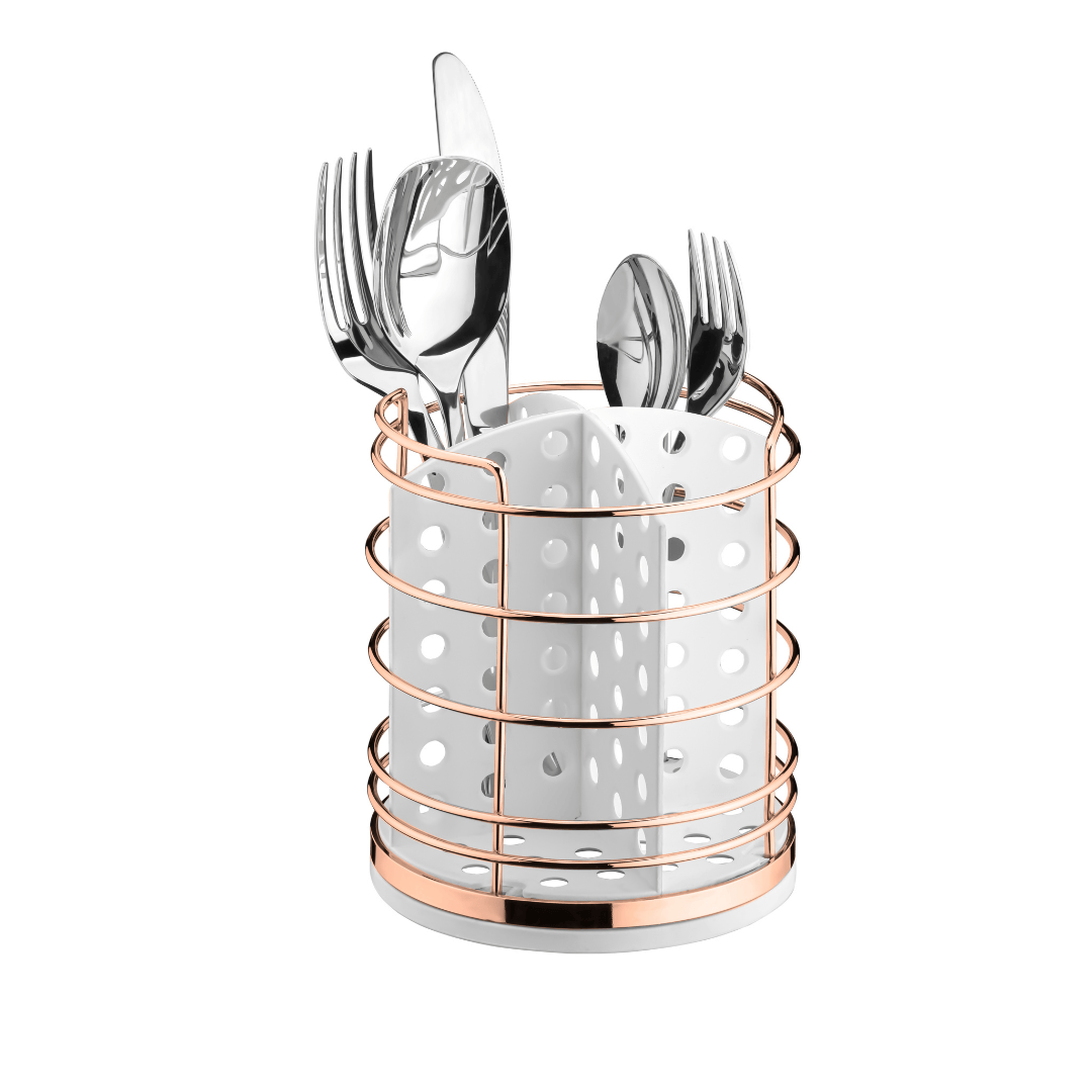 Porta Talheres Utensílios Branco e Rose Gold 15cm - Ela Decora
