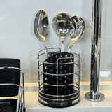 Porta Talheres Utensílios Preto e Cromado 15cm - Ela Decora