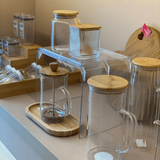 Porta Tempero de Vidro com Colher e Tampa de Bambu - Ela Decora