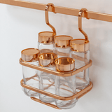 Porta Temperos 7 Peças Suporte Porta Condimentos Para Barra Luxo Rose Gold - Ela Decora