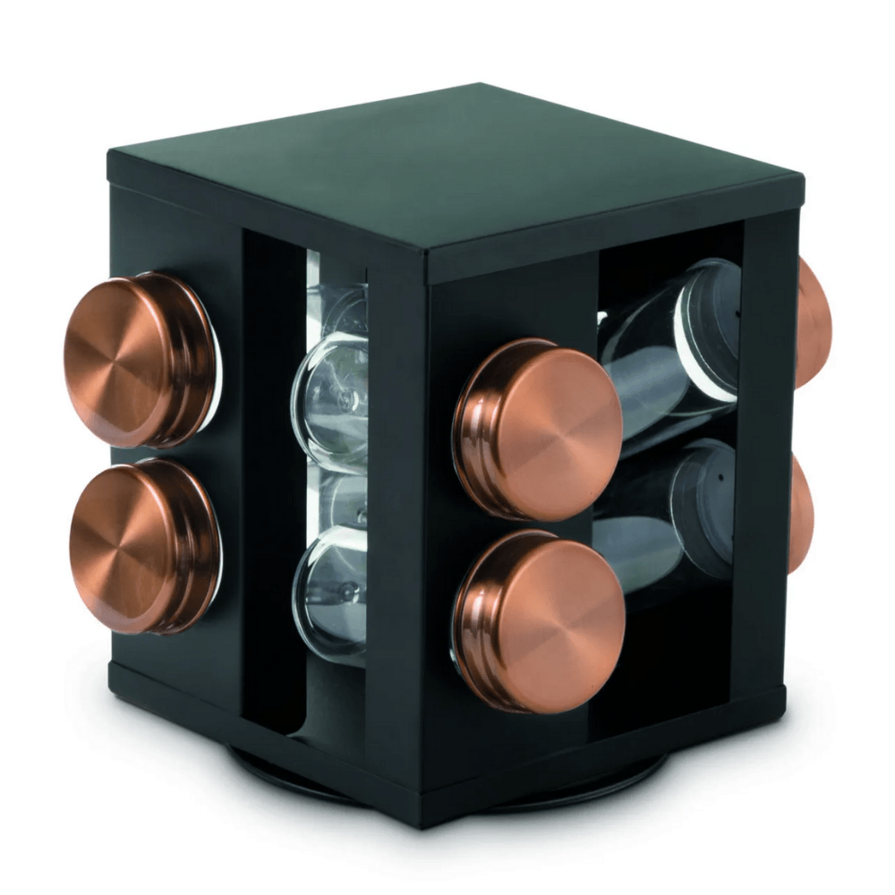 Porta Temperos Condimentos Giratório De Bancada Inox Rose Gold - 8 Potes Com Tampa - Ela Decora