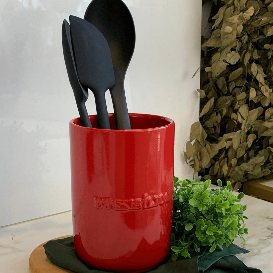 Porta Utensilios de Cerâmica Vermelho - Ela Decora
