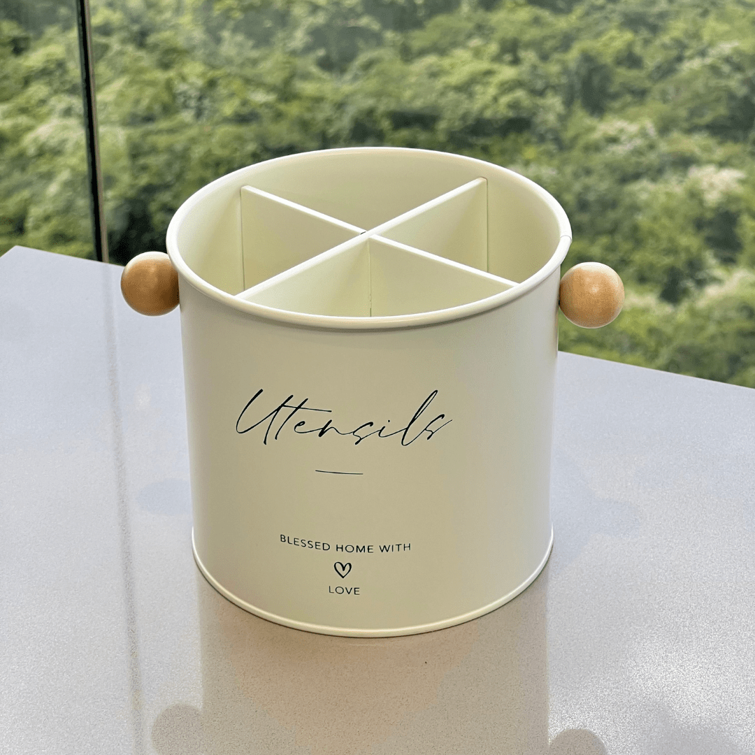 Porta Utensílios de Metal Ordinare com Divisórias Off White - Ela Decora