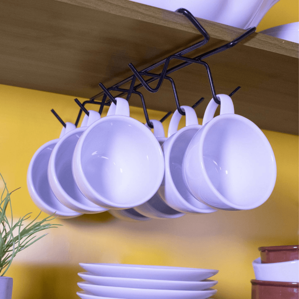 Porta Xícaras Suspenso Organizador de Armário Preto - Ela Decora