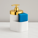 Dispenser Porta Detergente Organizador de Pia Branco e Dourado 500ml