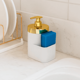 Dispenser Porta Detergente Organizador de Pia Branco e Dourado 500ml