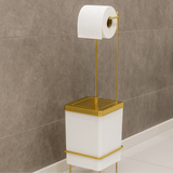 Suporte Papel Higiênico com Lixeira Branca e Dourada 6,5 Litros