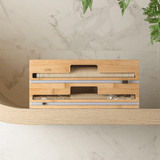 organizador de rolo de papel filme para cozinha de bambu e madeira