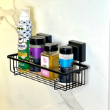 Suporte Moderno Para Shampoo Com Ventosa 28 cm Preto Fosco de Alta Resistencia