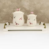 Pote Borboletas em Porcelana com Tampa Branco 660ml - Ela Decora