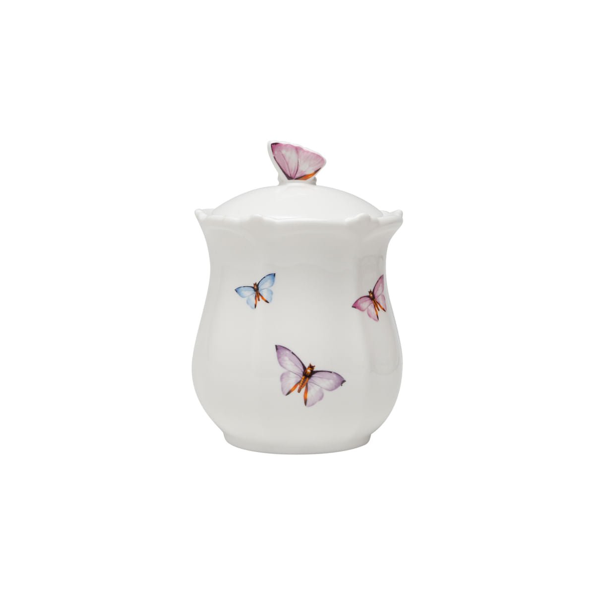 Pote Borboletas em Porcelana com Tampa Branco 660ml - Ela Decora