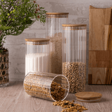 Pote de Vidro Canelado com Tampa de Bambu 1,3 Litros - Ela Decora