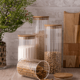 Pote de Vidro Canelado com Tampa de Bambu 510ml - Ela Decora