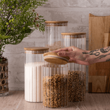 Pote de Vidro Canelado com Tampa de Bambu 510ml - Ela Decora