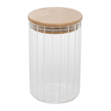 Pote de Vidro Canelado com Tampa de Bambu 510ml - Ela Decora