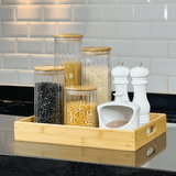 Pote de Vidro Canelado com Tampa de Bambu 510ml - Ela Decora