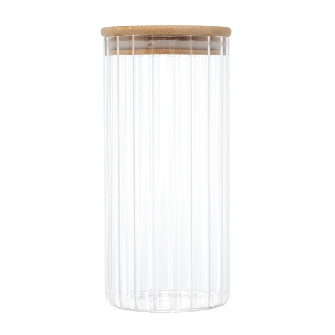 Pote de Vidro Canelado com Tampa de Bambu 800ml - Ela Decora