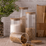 Pote de Vidro Canelado com Tampa de Bambu 800ml - Ela Decora