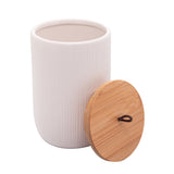Pote Decorativo de Cerâmica com Tampa De Bambu Com Pegador De Corda Lines Branco 15cm - Ela Decora