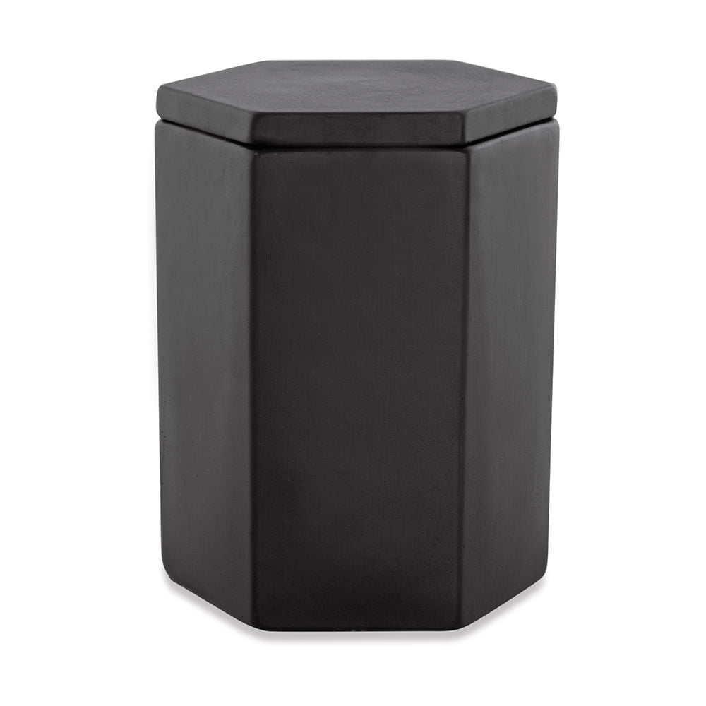 Pote Decorativo em Cimento Hexagono Preto 15cm - Ela Decora