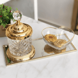 Pote Decorativo Multiuso de Vidro e Zamac Crystal Dourado 18,5cm - Ela Decora