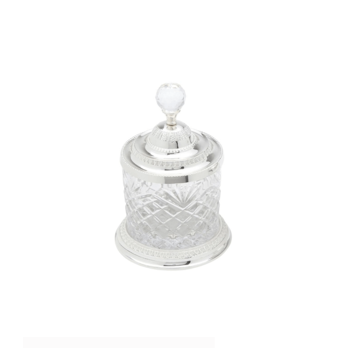 Pote Decorativo Multiuso de Vidro e Zamac Crystal Prateado 16,5cm - Ela Decora