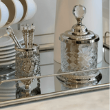 Pote Decorativo Multiuso de Vidro e Zamac Crystal Prateado 18,5cm - Ela Decora