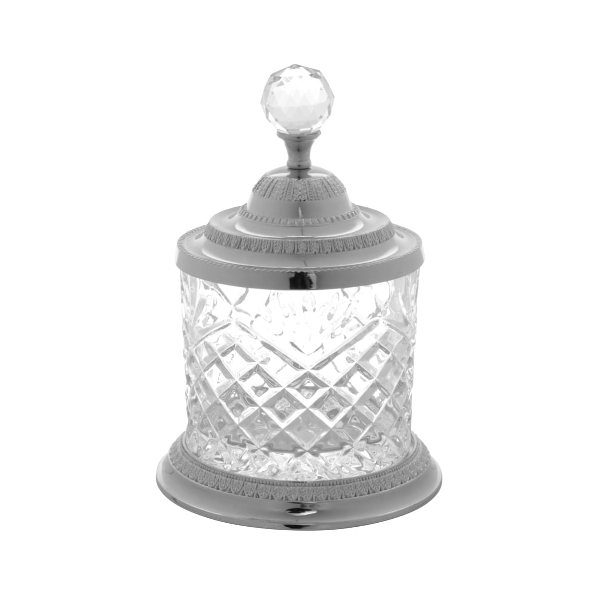 Pote Decorativo Multiuso de Vidro e Zamac Crystal Prateado 18,5cm - Ela Decora