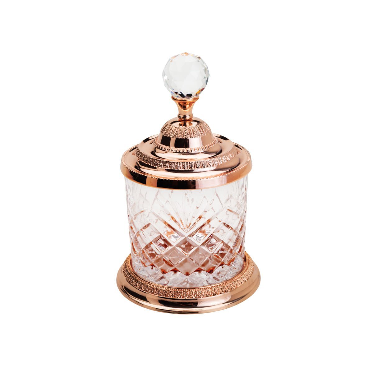 Pote Decorativo Multiuso de Vidro e Zamac Crystal Rose Gold 11,5cm - Ela Decora