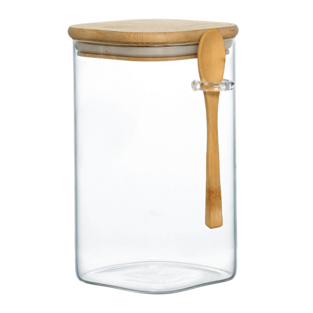 Pote Hermético de Vidro e Bambu Liege com Colher 1,3 Litros - Ela Decora