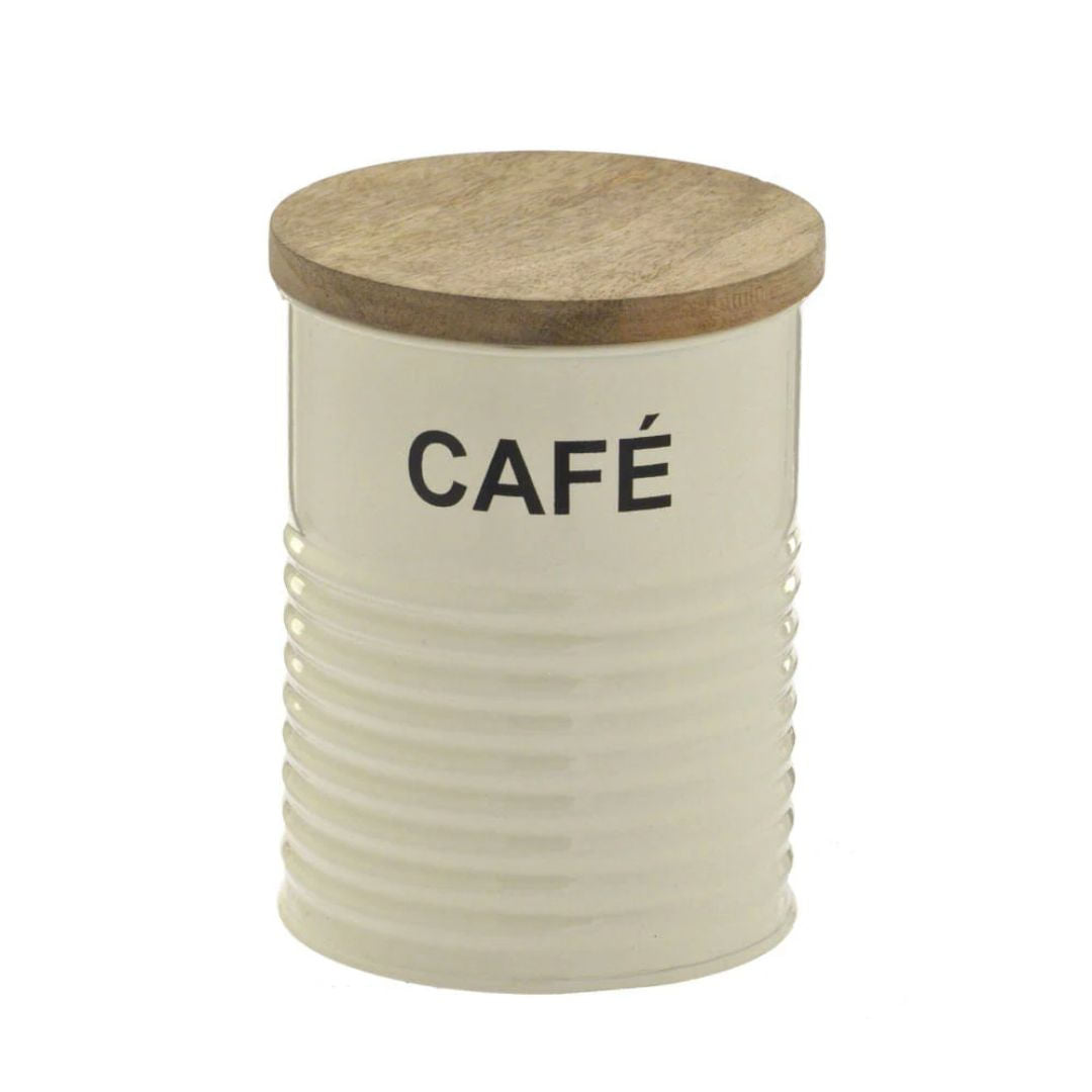 Pote para Café de Metal com Tampa de Madeira 14cm - Ela Decora