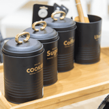 Pote Porta Mantimento Açucar Metal Preto 19cm - Ela Decora