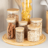 Pote Porta Mantimento Redondo em Vidro Borossilicato com Tampa de Bambu - 1 Litro - Ela Decora