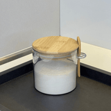 Pote Porta Mantimentos Vidro Borossilicato Cinza com Tampa e Colher de Bambu 500ml - Ela Decora