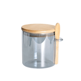 Pote Porta Mantimentos Vidro Borossilicato Cinza com Tampa e Colher de Bambu 500ml - Ela Decora