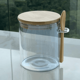 Pote Porta Mantimentos Vidro Borossilicato Cinza com Tampa e Colher de Bambu 700ml - Ela Decora