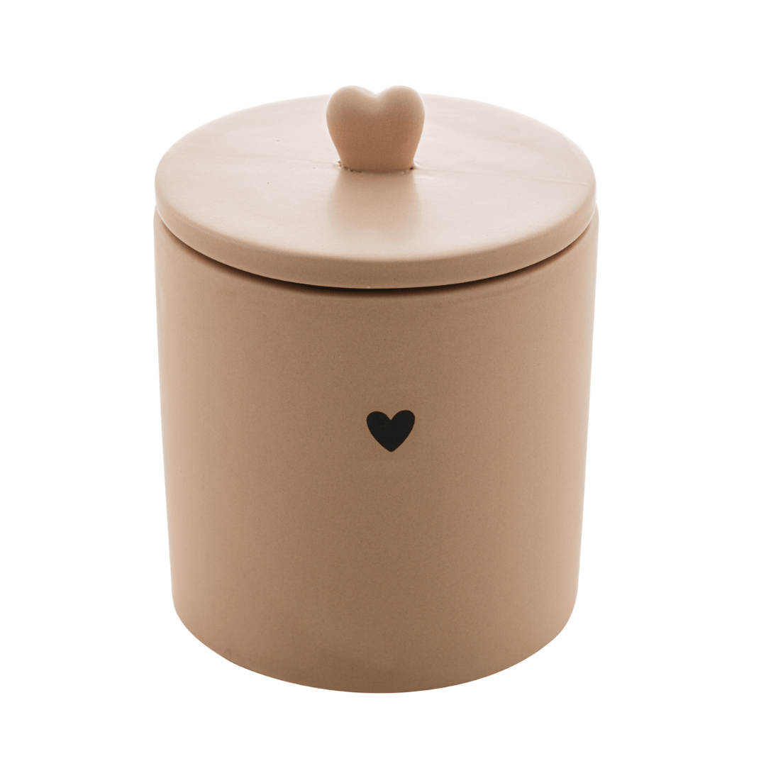Pote Potiche Decorativo Heart Coração de Cerâmica Bege 12cm - Ela Decora