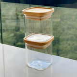 Pote Hermético de Vidro com Tampa Empilhável de Bambu 150ml