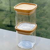 Pote Hermético de Vidro com Tampa Empilhável de Bambu 150ml