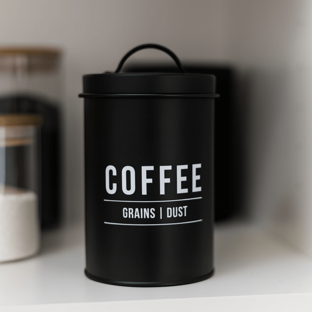 pote para cafe preto com tampa e alça para colocar no armario