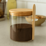 Porta Mantimentos Vidro Borossilicato Âmbar Tampa e Colher Bambu 500ml