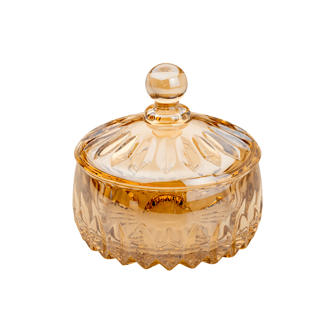 Potiche Bomboniere Louise em Cristal de Chumbo Âmbar 11cm - Ela Decora