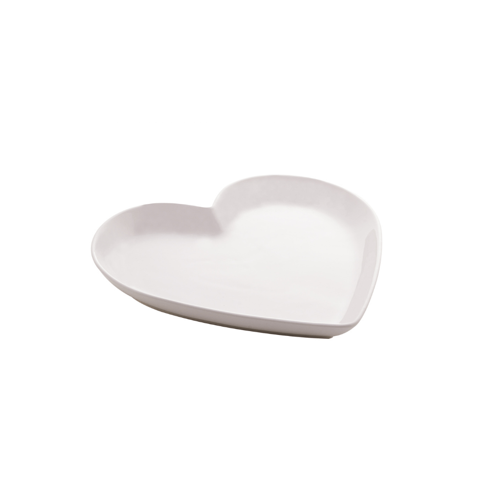 Prato Cerâmica Coração Branco 21,5 cm - Ela Decora