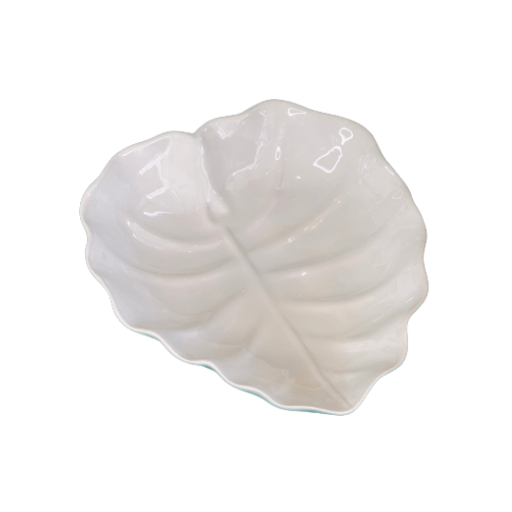 Prato Cerâmica Folha de Banana Leaf Branco - 16 cm - Ela Decora
